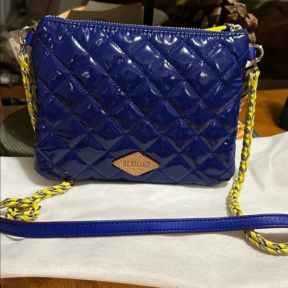 MZ Wallace Navy Quilted Crossbody Bag with Yellow Accents